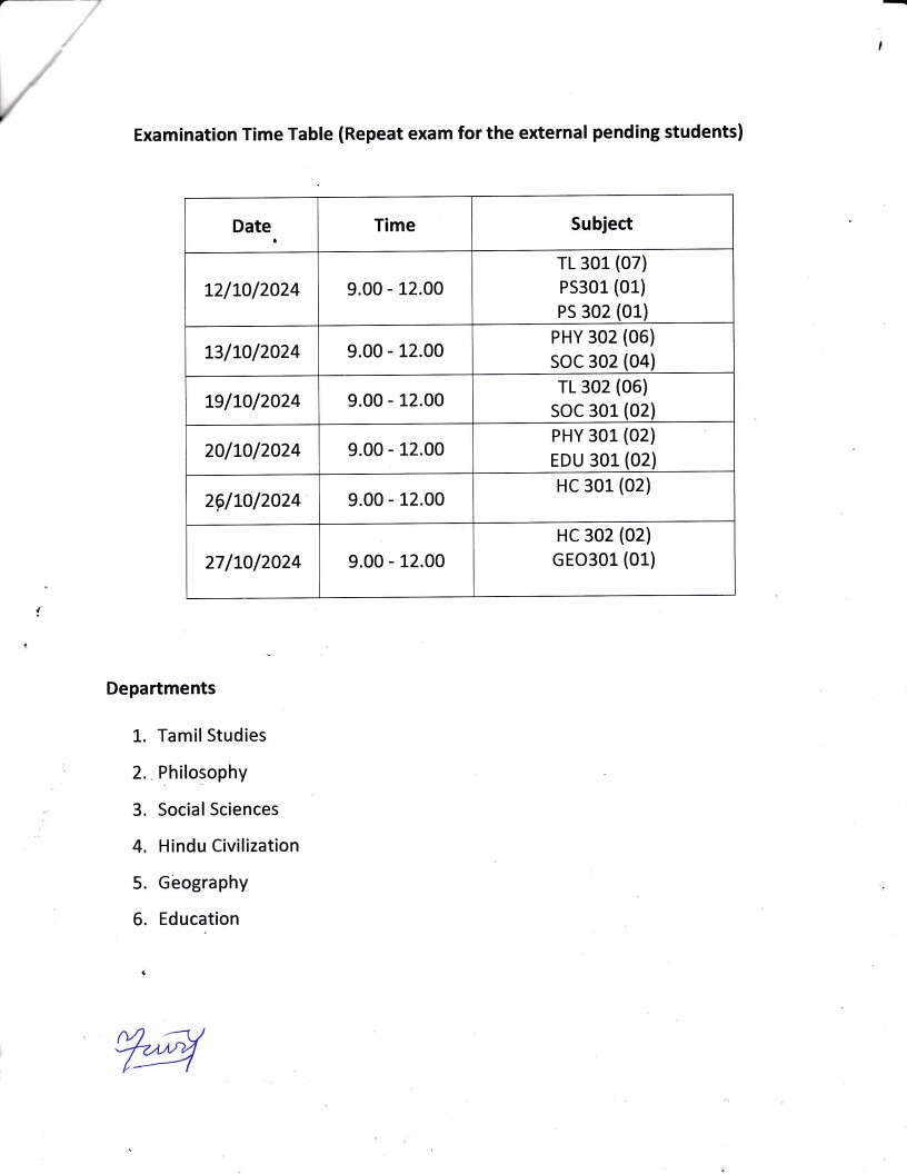 BA Exam Timetable